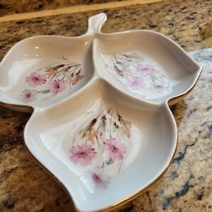 CLEARANCE Leaf-Shaped Ceramic Serving Dish with Floral Design